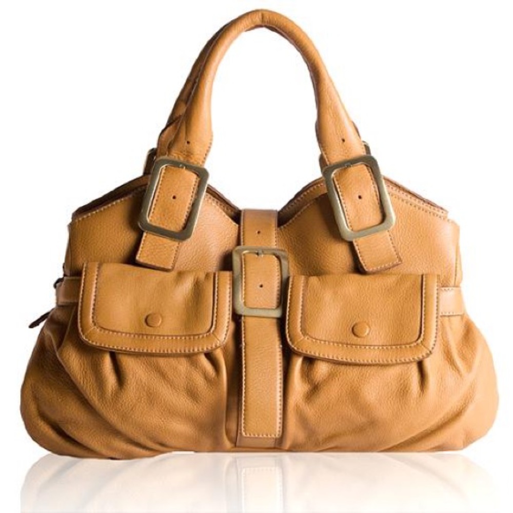 👜 Cole Haan gold buckle leather satchel